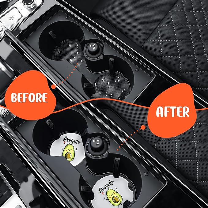 2 Pack Avocado Car Cup Holder Coaster, Cute Car Interior Accessories Drink Coaster for Women & Men, Avocado Lovers Themed Gifts Stuff Accessories Things Merchandise Items!