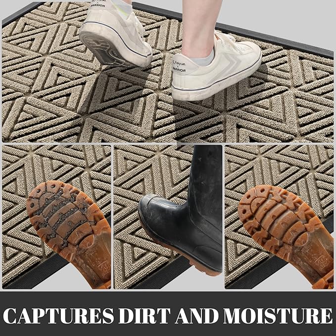 Yimobra Outdoor Mats for Front Door 29.5x17, Stops Mud & Dirt at Entrance, Fits Garage & Patio, All-Weather Waterproof Non Slip Outdoor Indoor Welcome Mat, Beige