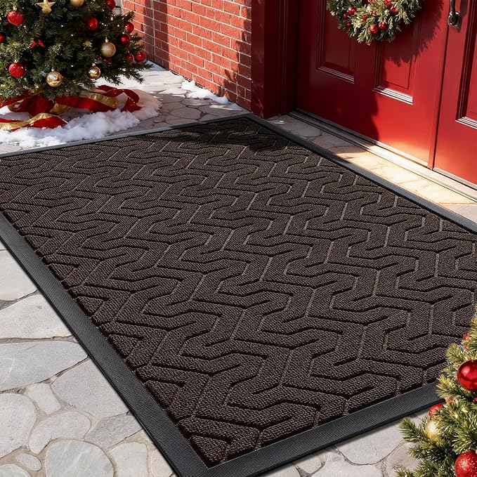 Yimobra Large Door Mat Outside Entrance 36x24, Waterproof Heavy Duty Outdoor Mats for Front Door, Non Slip Rubber Entry Mat for Garage Patio Indoor, Easy Clean, Brown