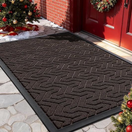 Yimobra Large Door Mat Outside Entrance 36x24, Waterproof Heavy Duty Outdoor Mats for Front Door, Non Slip Rubber Entry Mat for Garage Patio Indoor, Easy Clean, Brown