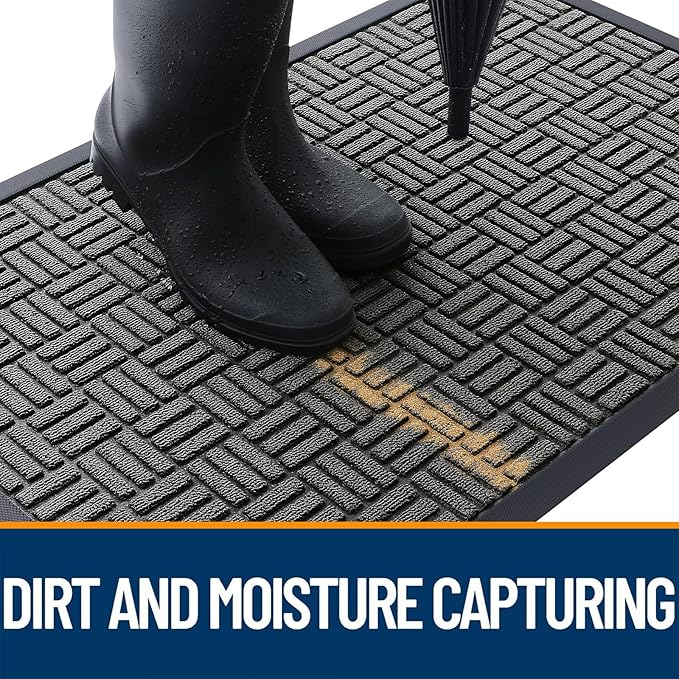 OLANLY Front Door Mat Outside Entrance 47x32, Absorbent, Heavy Duty Sturdy Natural Rubber Doormat Indoor Outdoor, Stain and Fade Resistant, Non-Slip Backing Low Profile Floor Mat for Entryway, Grey