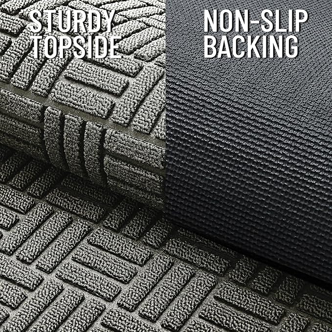 OLANLY Front Door Mat Outside Entrance 33x21, Absorbent, Heavy Duty Sturdy Natural Rubber Doormat Indoor Outdoor, Non-Slip, Stain and Fade Resistant, Low Profile Floor Mat for Entryway, Modern Gray