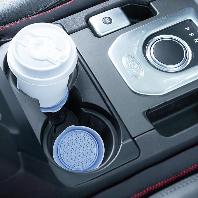 Amooca Car Cup Coaster Universal Automotive Waterproof Non-Slip Cup Holders Sift-Proof Spill Holder Car Interior Accessories 4 Pack Gray Blue