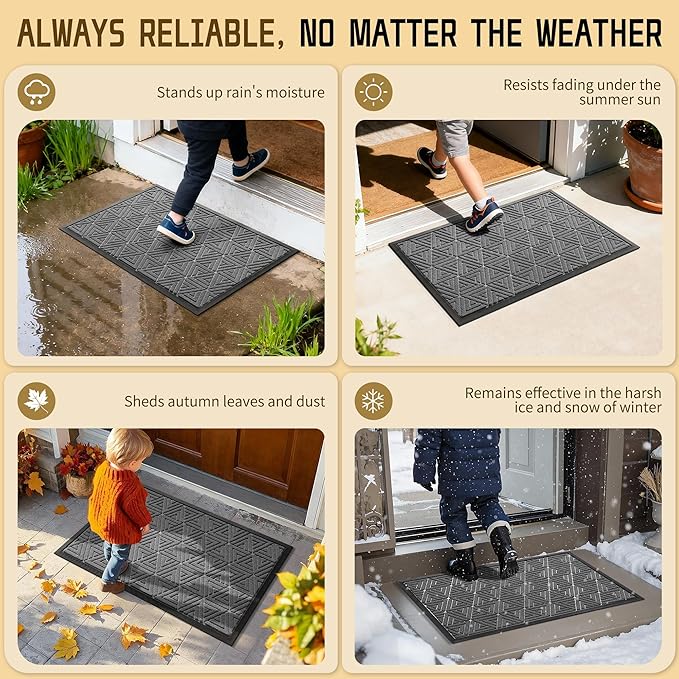 Yimobra Large Door Mat 36x24, All-Weather Waterproof Non-Slip Welcome Matt Outdoor, Heavy Duty Non Slip Doormat for Entryway for Patio and Garage Indoor, Easy Clean, Grey