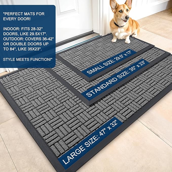 OLANLY Front Door Mat Outside Entrance 71x23, Absorbent, Heavy Duty Sturdy Natural Rubber Doormat Indoor Outdoor, Stain and Fade Resistant, Non-Slip Backing Low Profile Floor Mat for Entryway, Grey