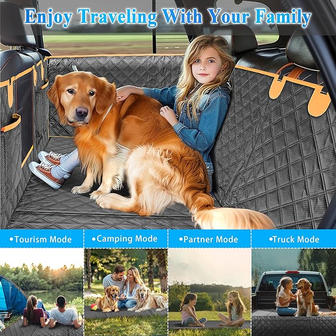Dog Car Seat Cover for Back Seat, Hard Bottom Car Seat Cover for Dogs with Door Protectors, Waterproof Back Seat Extender for Dogs, Scratch-Resistant, Suitable for Cars