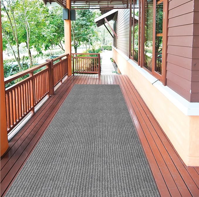 Ottomanson 2'7" x 24' Hallway Runner with Scraper Pile - Extra Durable Non-Slip Rug Mat for Indoor & Outdoor Use - Ideal for Kitchen, Entryway & Garage - High-Traffic Carpet, Gray