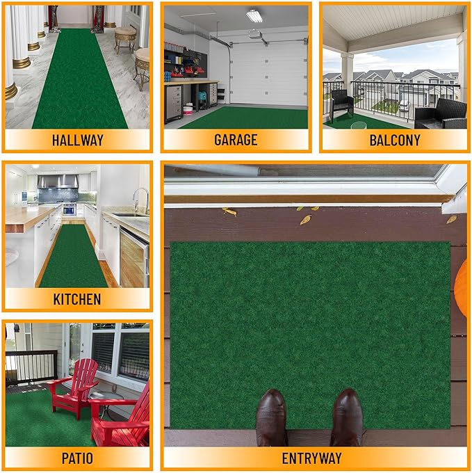 Ottomanson 2'7" x 7' Hallway Runner with Scraper Pile - Extra Durable Non-Slip Rug Mat for Indoor & Outdoor Use - Ideal for Kitchen, Entryway & Garage - High-Traffic Carpet, Green