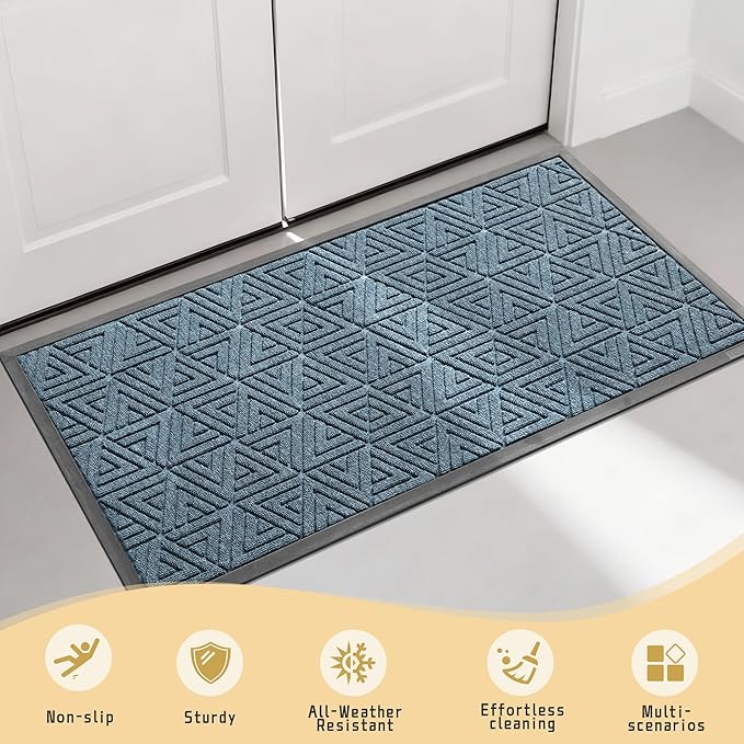 Yimobra Large Door Mat 47x24, All-Weather Waterproof Non-Slip Welcome Matt Outdoor, Heavy Duty Non Slip Doormat for Entryway for Patio and Garage Indoor, Easy Clean, Mix Blue