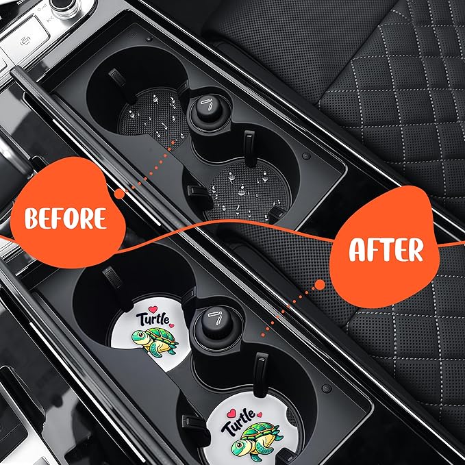 2 Pack Turtle Car Cup Holder Coaster, Cute Car Interior Accessories Drink Coaster for Women & Men, Turtle Lovers Themed Gifts Stuff Accessories Things Merchandise Items!