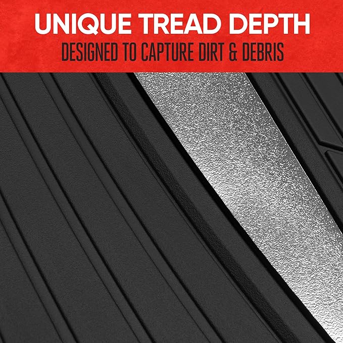 Motor Trend ChromeTech Car Floor Mats Full Set - Durable Rubber Floor Mats for Cars with Two Tone Accent, All Weather Interior Protection for Front and Rear with Non-Slip Backing, Silver Chrome