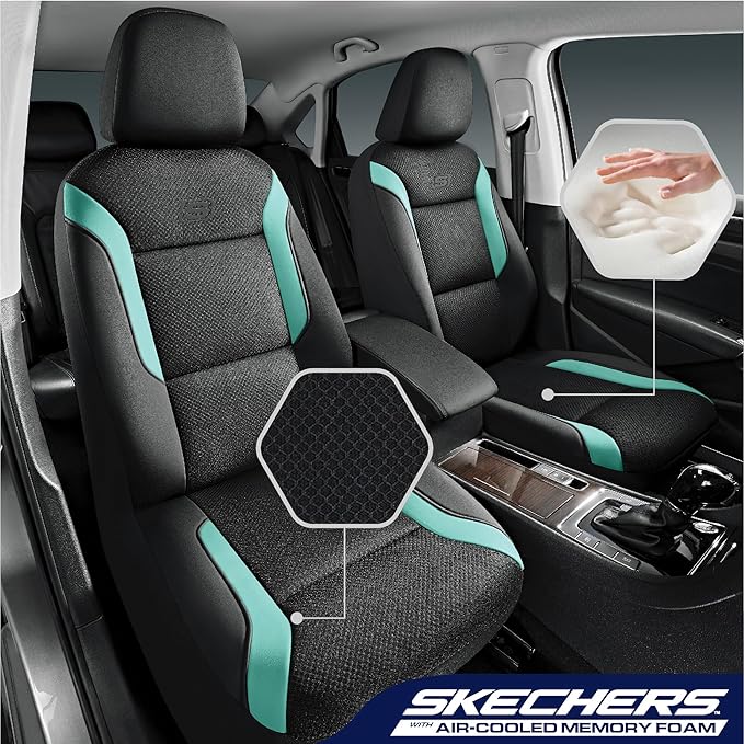 Skechers Memory Foam Car Seat Covers, Air Cool Mesh Thick Seat Covers,Car Seat Covers Front Seats Airbag Compatible, Automotive Comfort Protection for Most Cars,Van,Trucks, SUVs,Green