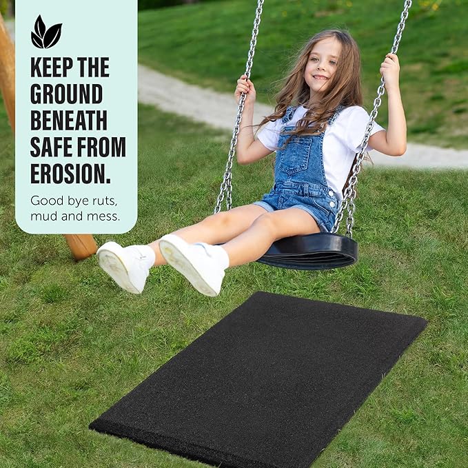 Playsafer Heavy Duty Commercial Grade Rubber Playground Safety Mat - Playground Protection Mat for Swings and Slides - 54" Long X 32" Wide x 2" Thick (Black)