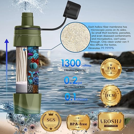 Straw Water Filter - Portable Water Purifier, Water Filtration System, Reusable Water Straw Purification - Outdoor Emergency and Survival Gear for Hiking, Camping Accessories and Travel