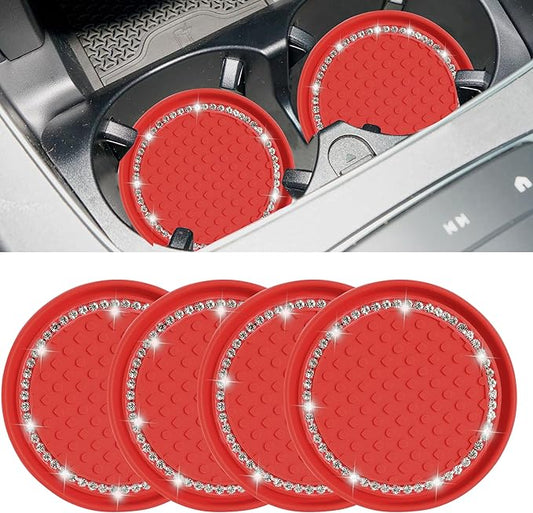 Amooca Car Cup Coaster 4 Pack Universal Non-Slip Cup Holders Insert Coasters Bling Crystal Rhinestone Car Interior Accessories Red Dots