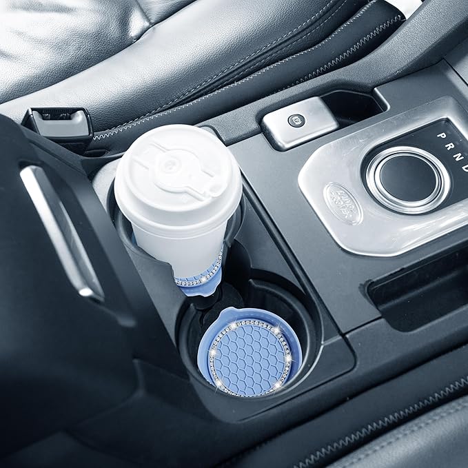 Amooca Car Cup Coaster Universal Non-Slip Cup Holders Bling Crystal Rhinestone Car Interior Accessories 2 Pack Gray Blue
