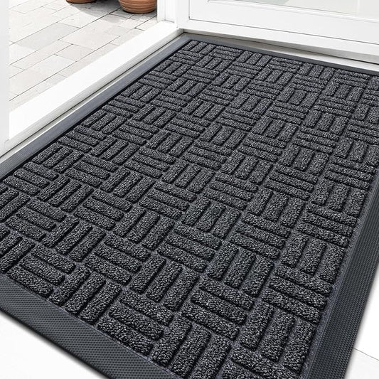 OLANLY Front Door Mat Outside Entrance 47x32, Absorbent, Heavy Duty Sturdy Natural Rubber Doormat Indoor Outdoor, Non-Slip, Stain and Fade Resistant, Low Profile Floor Mat for Entryway, Black Gray