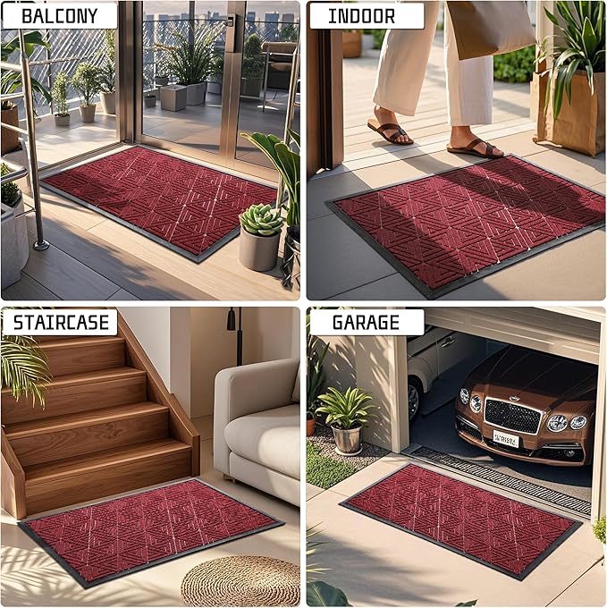 Yimobra Large Door Mat 47x32, All-Weather Waterproof Non-Slip Welcome Matt Outdoor, Heavy Duty Non Slip Doormat for Entryway for Patio and Garage Indoor, Easy Clean, Black Red