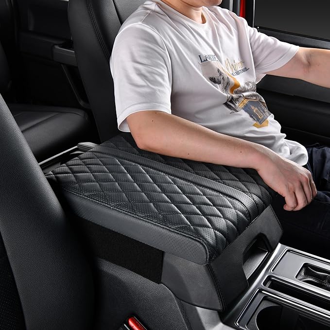 Truck Center Console Cover/pad Genuine Leather,Universal large Armrest mat, Adjust driving posture Cushion,Real cowhide,keep driving safety,f150 sierra titan silverdo tundra