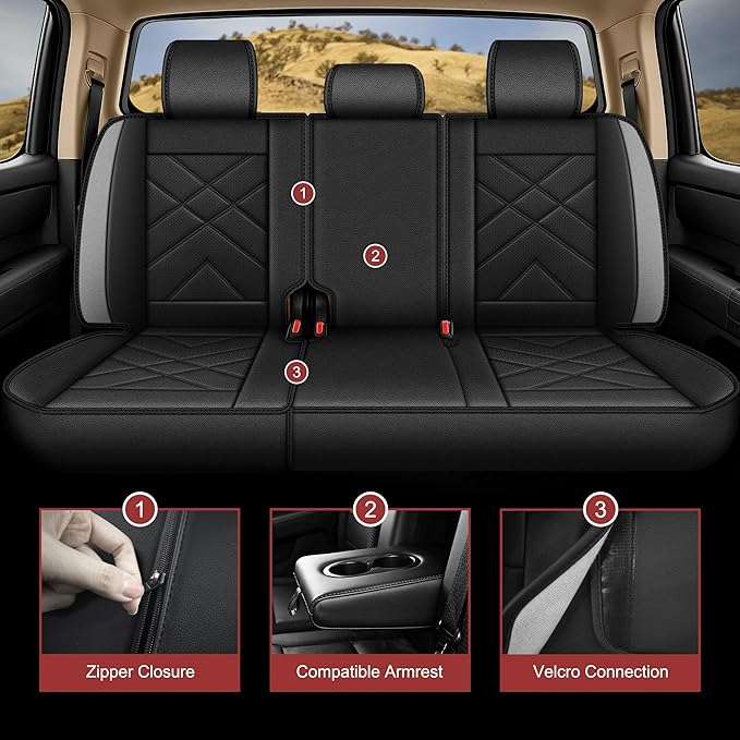 AOMSAZTO Seat Covers Custom Fit for 2014-2021 Toyota Tundra Crewmax Double Cab Breathable Leather Truck Car Seat Covers Full Set (Black&Grey)