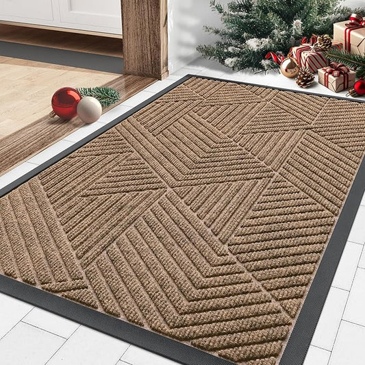 Smiry Front Door Mat Outside Entrance, Heavy Duty Sturdy Natural Rubber Doormat, Trap Dirt and Moisture, Easy Clean Low Profile Mats for Indoor Outdoor Entry, Irregular Triangle (29.5x17, Coffee)