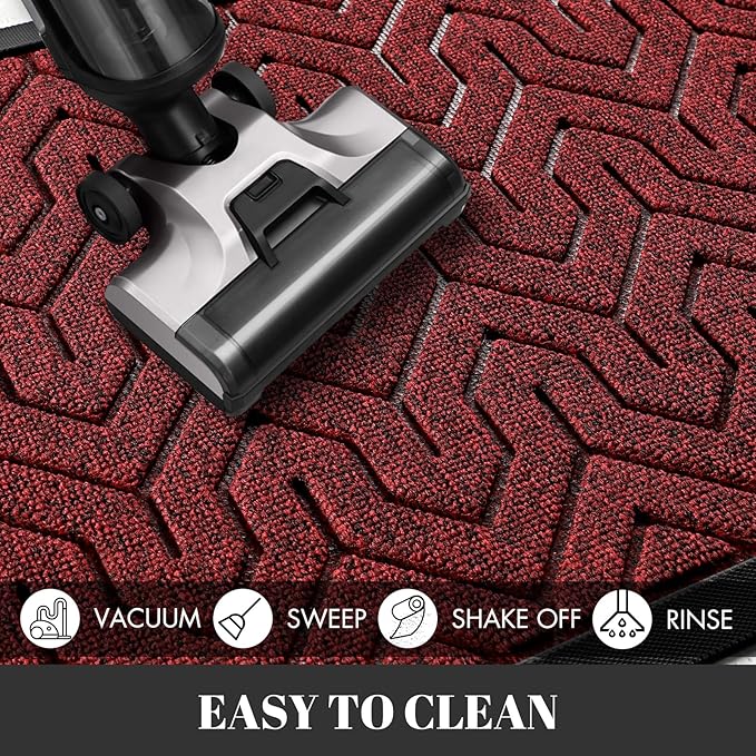 Yimobra Extra Large Door Mat Outside Entrance 60x36, Waterproof Heavy Duty Outdoor Mats for Front Door, Non Slip Rubber Entry Mat for Garage Patio Indoor, Easy Clean, Black Red