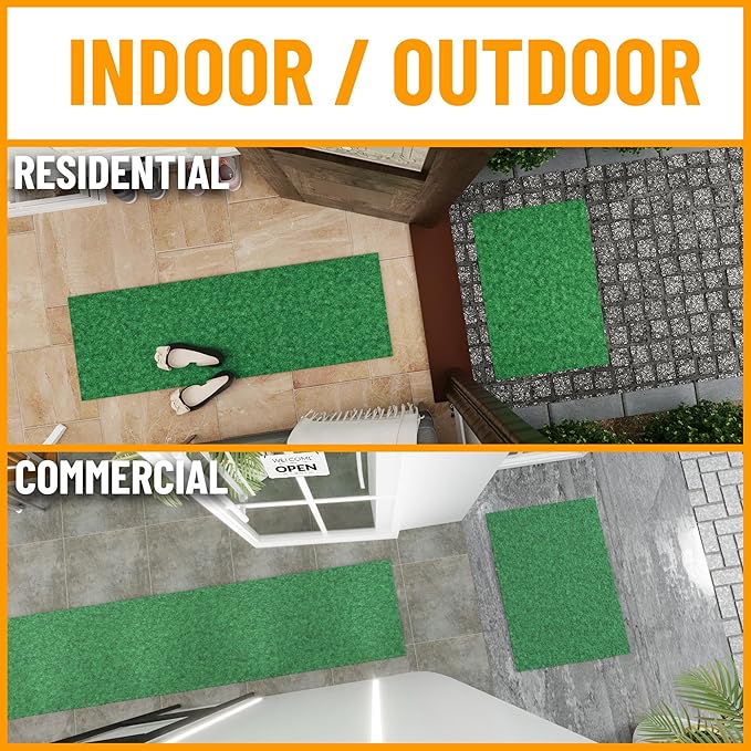 Ottomanson 6'6" x 14' Hallway Runner with Scraper Pile - Extra Durable Non-Slip Rug Mat for Indoor & Outdoor Use - Ideal for Kitchen, Entryway & Garage - High-Traffic Carpet, Green