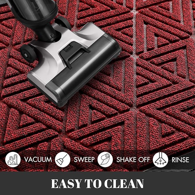 Yimobra Large Door Mat 36x24, All-Weather Waterproof Non-Slip Welcome Matt Outdoor, Heavy Duty Non Slip Doormat for Entryway for Patio and Garage Indoor, Easy Clean, Black Red