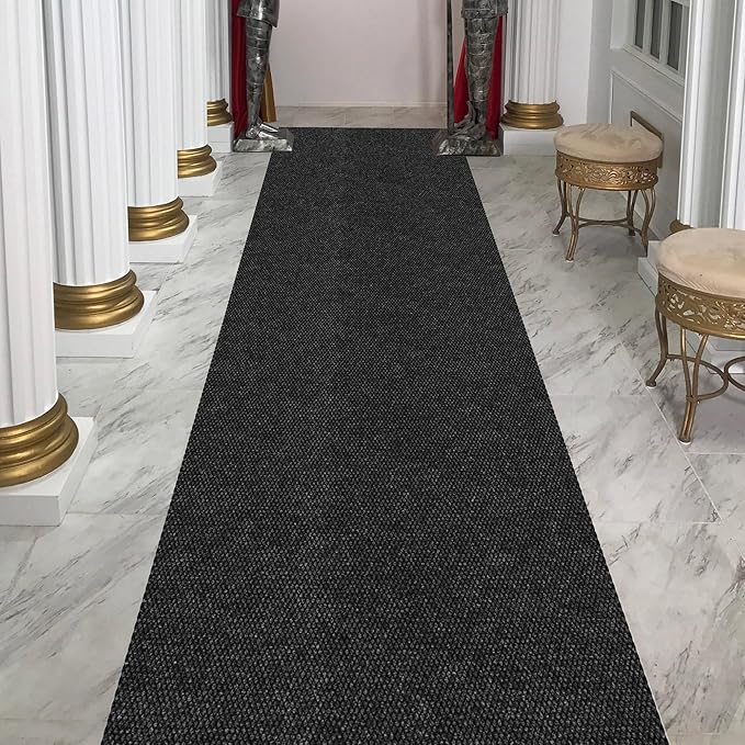 Ottomanson Commercial Scrape Rib Entry Mat – Heavy Duty Ribbed Floor Mat for High Traffic – Non Slip Rubber Back, Waterproof – Indoor Outdoor Use for Offices, Schools, Lobbies, 2'7" x 38', Black