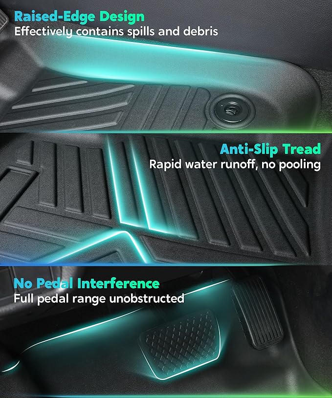 TPE All-Weather Floor Mats for Honda Accord 2018-2022 | Custom Fit Heavy Duty Truck Floor Liners | Front & Rear Row Protection | Durable, Odorless, Easy to Clean (3-Piece Set, Black)