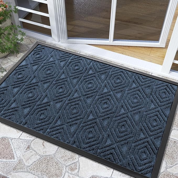 Yimobra Door Mat, Outdoor Indoor Entrance Welcome Mat, Heavy Entry Front Door Mat, Stain & Fade Resistant, Low Profile, Sturdy Rubber, Easy Clean Patio Floor Mat, Waterproof, 36 x 24, Blue