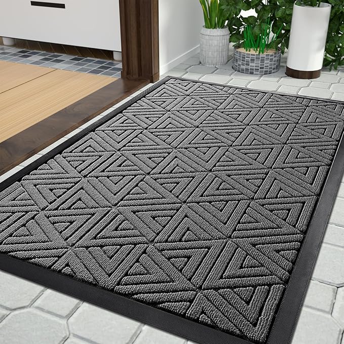 Yimobra Outdoor Mats for Front Door 29.5x17, Stops Mud & Dirt at Entrance, Fits Garage & Patio, All-Weather Waterproof Non Slip Outdoor Indoor Welcome Mat, Grey