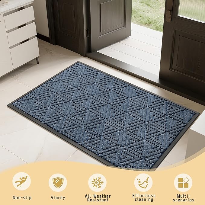 Yimobra Extra Large Door Mat 60x36, All-Weather Waterproof Non-Slip Welcome Matt Outdoor, Heavy Duty Non Slip Doormat for Entryway for Patio and Garage Indoor, Easy Clean, Blue