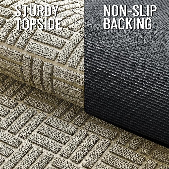 OLANLY Front Door Mat Outside Entrance 35x23, Absorbent, Heavy Duty Sturdy Natural Rubber Doormat Indoor Outdoor, Stain and Fade Resistant, Non-Slip Backing Low Profile Floor Mat for Entryway, Beige