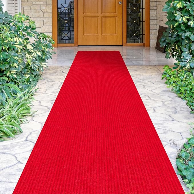 Ottomanson 2'7" x 26' Hallway Runner with Scraper Pile Extra Durable Non-Slip Rug Mat for Indoor & Outdoor Use - Ideal for Kitchen, Entryway, Patio & Garage - High-Traffic Carpet, Red