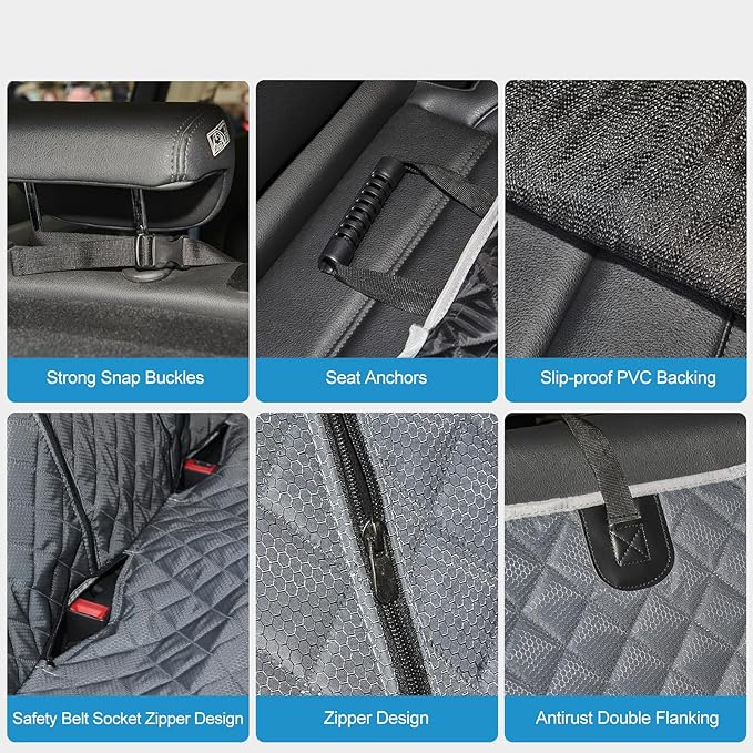 Grey Dog Car Seat Cover for Back Seat X-Large,Non-Stick Fur,Pet-Friendly and Waterproof - Universal Fit Interior Protector for Auto, Van, SUV - Ideal for Kids and Pets (X-Large)