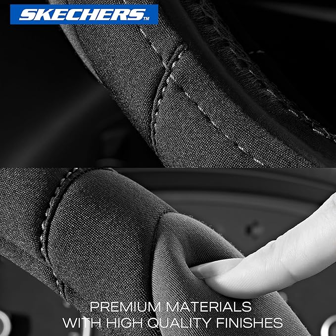 Skechers Steering Wheel Cover,14.5-15 Inch Universal Memory Foam Car Steering Wheel Covers Breathable Anti-Slip Steering Wheels Accessories for Men Women (Black & Grey)