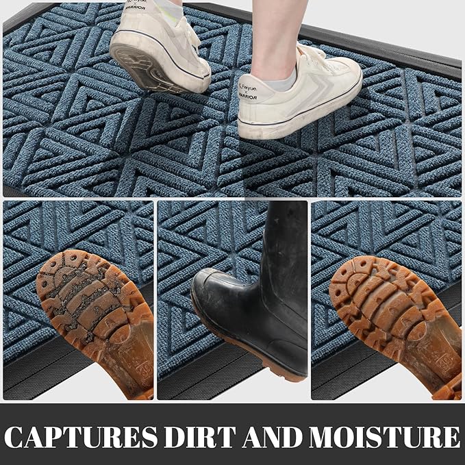 Yimobra Outdoor Mats for Front Door 29.5x17, Stops Mud & Dirt at Entrance, Fits Garage & Patio, All-Weather Waterproof Non Slip Outdoor Indoor Welcome Mat, Mix Blue