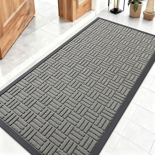 OLANLY Front Door Mat Outside Entrance 47x23, Absorbent, Heavy Duty Sturdy Natural Rubber Doormat Indoor Outdoor, Non-Slip, Stain and Fade Resistant, Low Profile Floor Mat for Entryway, Modern Gray