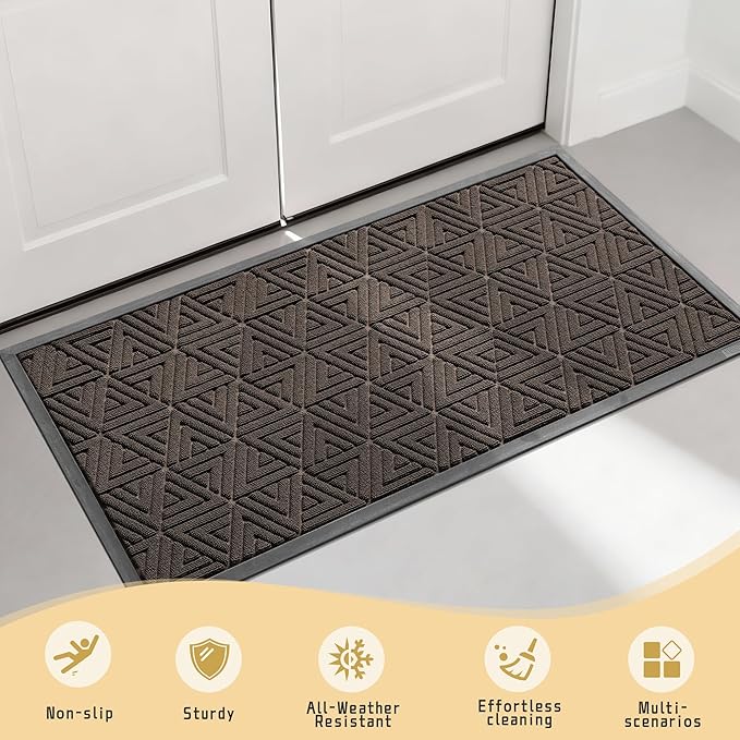 Yimobra Large Door Mat 47x24, All-Weather Waterproof Non-Slip Welcome Matt Outdoor, Heavy Duty Non Slip Doormat for Entryway for Patio and Garage Indoor, Easy Clean, Brown