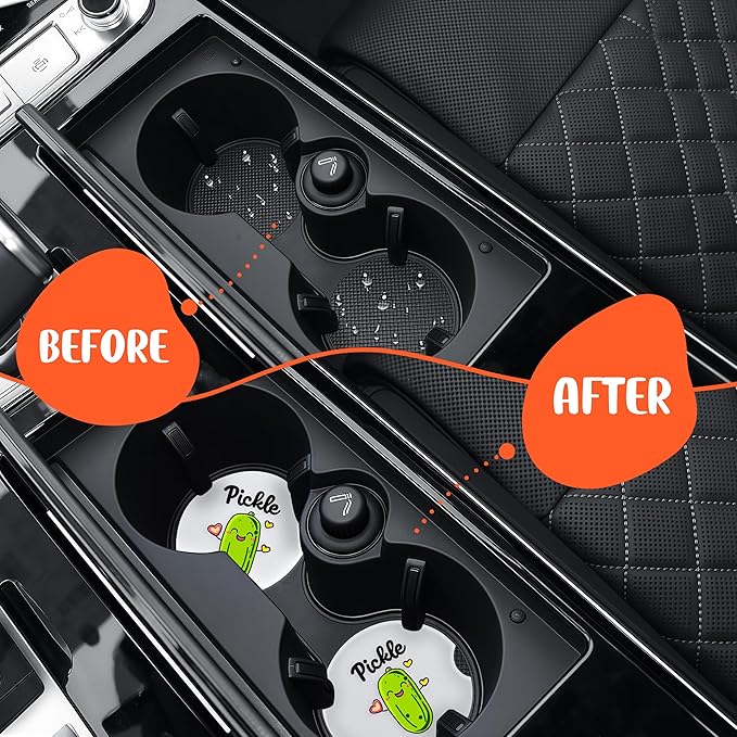 2 Pack Pickle Car Cup Holder Coaster, Cute Pickle Car Interior Accessories Drink Coaster for Women & Men, Pickle Lovers Themed Gifts Stuff Accessories Things Merchandise Items!