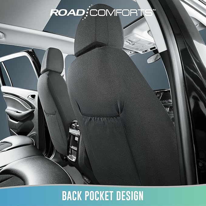 Road Comforts Car Seat Covers, Breathable Leather Seat Covers, Car Seat Covers Full Sets Airbag Compatible, Automotive Seat Covers for Most Cars, Vans, Trucks, SUV - Beige