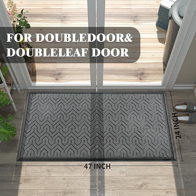 Yimobra Large Door Mat Outside Entrance 47x24, Waterproof Heavy Duty Outdoor Mats for Front Door, Non Slip Rubber Entry Mat for Garage Patio Indoor, Easy Clean, Grey