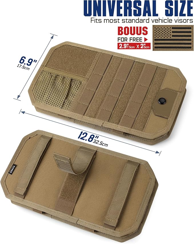 WYNEX Molle Car Sun Visor Organizer, Original Design Car Accessories with Zipper Visor Storage Pouch & Glasses Clip, Semi-Rigid Molle Panel for Tactical Gears, Fits Most Vehicles, SUVs, Trucks