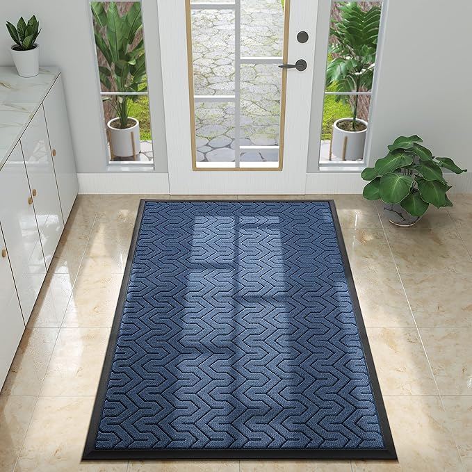 Yimobra Large Door Mat Outside Entrance 47x32, Waterproof Heavy Duty Outdoor Mats for Front Door, Non Slip Rubber Entry Mat for Garage Patio Indoor, Easy Clean, Blue