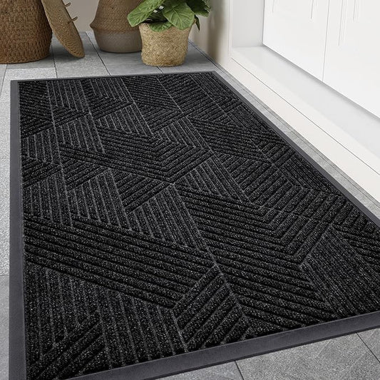 Smiry Front Door Mat Outside Entrance, Heavy Duty Sturdy Natural Rubber Doormat, Trap Dirt and Moisture, Easy Clean Low Profile Mats for Indoor Outdoor Entry, Irregular Triangle (59x20, Black)