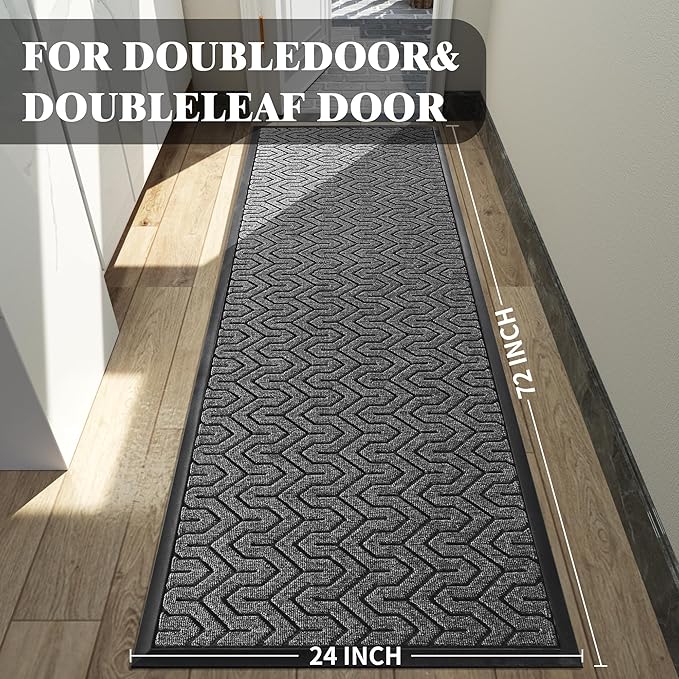 Yimobra 72x24 Indoor Outdoor Runner Rug, Heavy-Duty Entrance Mat for High Traffic Areas, Commercial Grade Welcome Door Mat, Easy Clean Mix Grey
