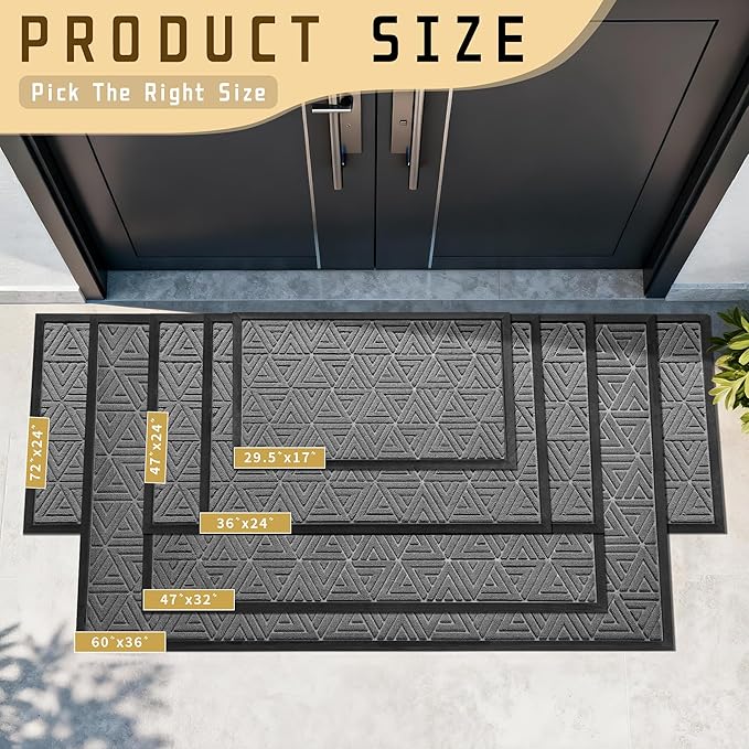 Yimobra Large Door Mat 36x24, All-Weather Waterproof Non-Slip Welcome Matt Outdoor, Heavy Duty Non Slip Doormat for Entryway for Patio and Garage Indoor, Easy Clean, Grey