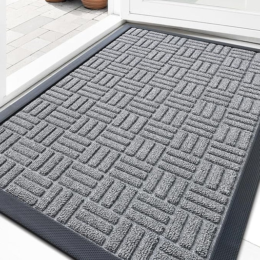 OLANLY Front Door Mat Outside Entrance 33x21, Absorbent, Heavy Duty Sturdy Natural Rubber Doormat Indoor Outdoor, Non-Slip, Stain and Fade Resistant, Low Profile Floor Mat for Entryway, Charcoal Gray