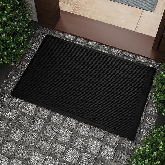 Ottomanson Heavy Duty Rubber Floor Mat – Non-Slip, Waterproof, Easy to Clean – Utility Rug for Entryway, Kitchen, Garage, or Patio – Stain Resistant, Hose Washable – 24" x 36", Black